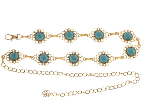 Anna-Kaci Women's Vintage Turquoise Geometry Adjustable Chain Belts for Dress Country Concert Outfit