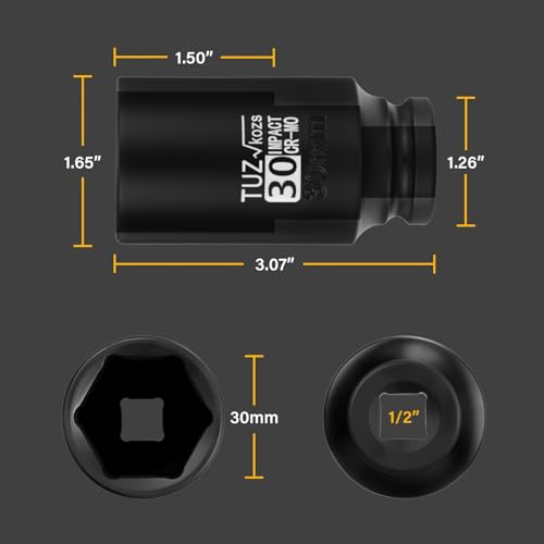 Image of 1 /2 Inch Drive 30mm Deep Metric Impact Socket,CR-MO,6 Point Radius Corner Design,Square Chamfered Opening,Axle Nut Impact Grade Socket for Easy Removal