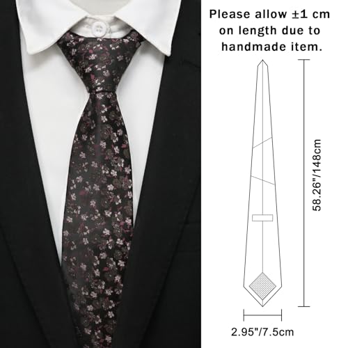 Image of Floral Ties for Men Satin Mens Tie Flower Printed Neck Tie Wedding Party Business