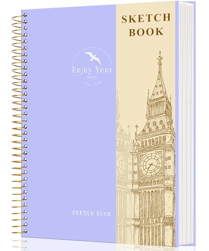 FLYING EAGLE Hardcover Sketchbook for Drawing 8.5 x 11 Spiral Sketch Book for Adults Women Kids with 100gsm 68lb 120 Sheets Premium Paper Sketch Pad for Drawing Books Notebook Art Supplies, Purple