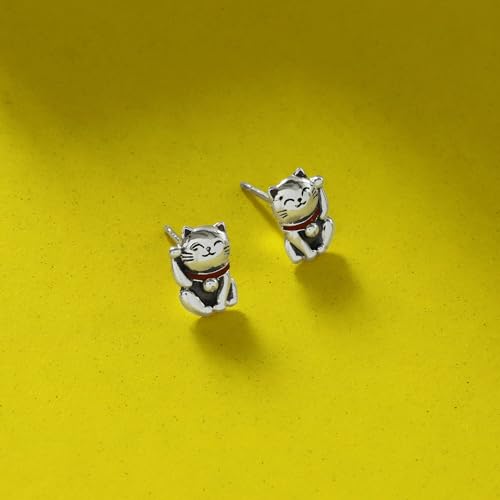 Boma Jewelry Sterling Silver Maneki Japanese Good Luck Cat Stud Earrings with Hand Painted Enamel4