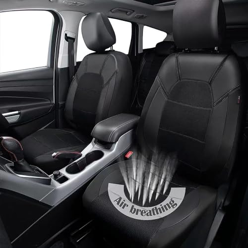 HGTHHK Leather Car Seat Cover Sets, for Nissan Qashqai +2 2008-2013 Leather Waterproof Breathable Seat Covers Full Set Seat Protector,A-Black - 2