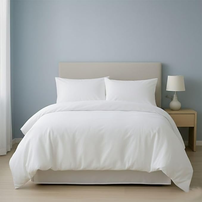 Duvet Cover White Double Size Pack of 2 Hotel Quality Poly Cotton Bedding Soft Breathable Bag Style Closure Easy Care Durable Quilt Cover for Home Hotel