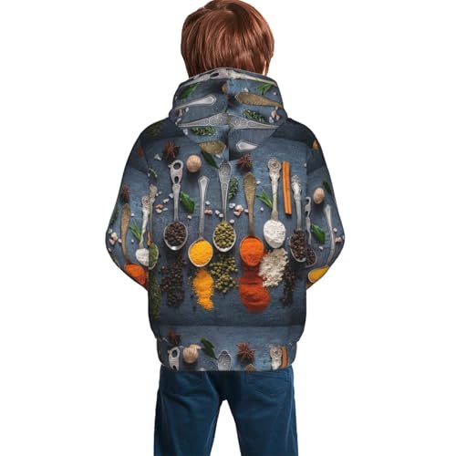 Various Herbs And Spices In Spoons Kid Hoodies Boys Sweatshirts Girls Pullover with Pocket4