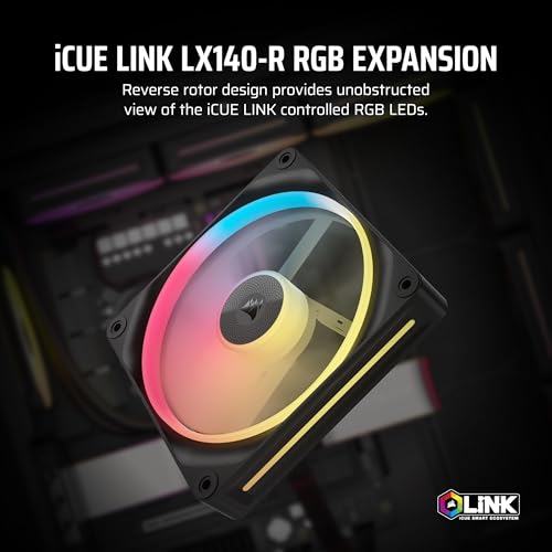Image of CORSAIR iCUE Link LX140-R RGB 140mm PWM Reverse Fan - Single Fan - Low-Noise, CORSAIR Magnetic Dome Bearing, Dual Light Loops, CORSAIR QuikTurn Screws, Zero RPM Mode - Black