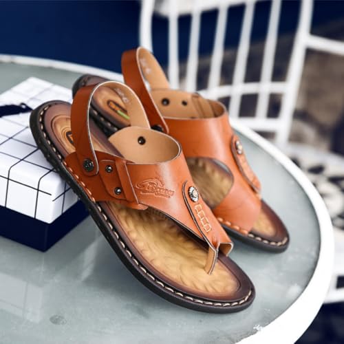 Men's Sandals Indoor and Outdoor Beach Flip Flop Soft Summer Casual Thong Leather Slip On Two Uses Athletic Slipper with Toe Ring2