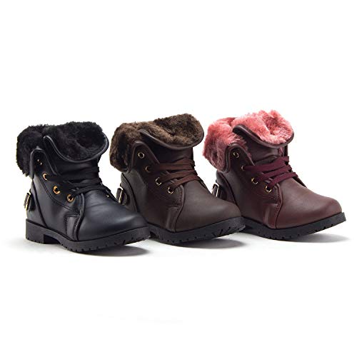 Jazamé Little Girls Fur Lined Tall Calf High Combat Zipped Round Toe Riding Dress Boots4