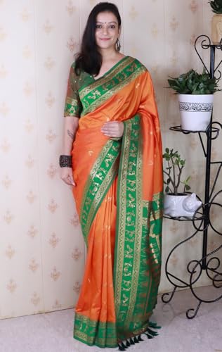 Image of SGF11 Women's Kanjivaram Pure Soft Silk Saree With Unstitched Blouse Piece