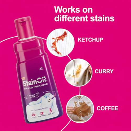Image of StainOff Fabric Stain Remover Liquid - 50ml, Pack of 2 | Powerful Spot Cleaner for Clothes, Upholstery & Linen | Safe on All Fabrics | Quick Action Formula | Travel-Friendly Bottle