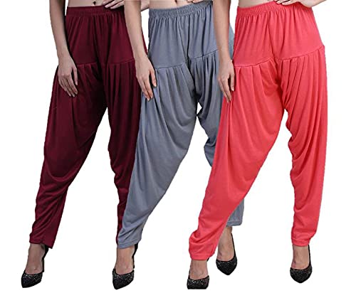 Image of Casuals Women's Regular Fit Viscose Drawstring Patiala Harem Pants Combo Pack 3