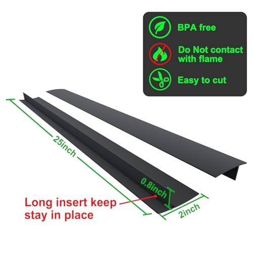 Image of KindGa Silicone Stove Counter Gap Cover - 25 Inch Gap Filler 2 Pack Black | Long gap filler seals spills between kitchen appliances Stovetop oven countertop; stove gap cover, gas stove side gap covers