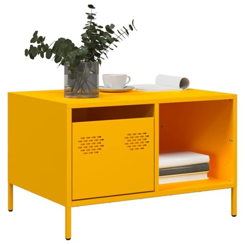 AJJHUUKI Muebles de exterior, mesa de café, color amarillo mostaza, 68,5 x 50 x 43,5 cm, muebles de acero laminado en frío