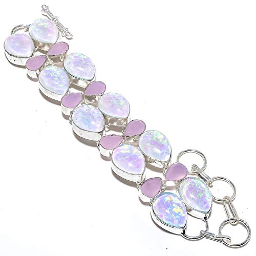 Bracelet opale rose quartz multi-stone sterling silver plated pour fille