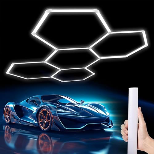 hKjPlvf Lámpara De Techo LED Hexagonal para Garaje-24PCS Luces De Tubo,26400lm Luz De Techo De Panal Súper Brillante, para El Taller De Garaje Sótano De La Sala De Lavado para Automóviles De Gimnasio