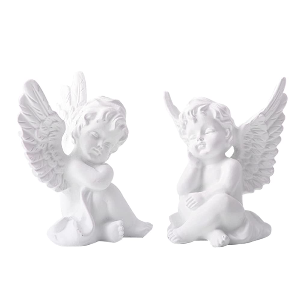 Statue Cherub Resin Statue Sculpture Decorative Baby Angel Figure Garden Miniature White 2PCS