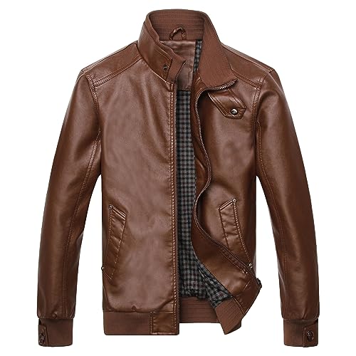 Chaqueta de cuero para hombre estilo motociclista miniatura 1