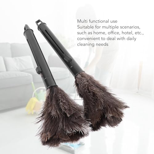 Image of Hztyyier 2Pcs Retractable Feather Duster Ostrich Feathers Duster, Elastic Retractable Pole, Efficient Dust Removal, Multifunctional Use, Long Handle