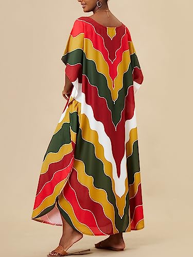 Chunoy Women V Neck Kaftan Dresses Kimono Sleeve Bathing Suit Beach Cover Up3