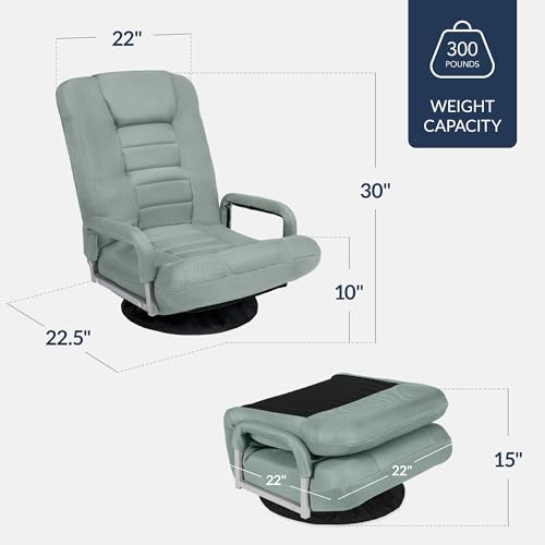 Image of Best Choice Products Swivel Gaming Chair 360 Degree Multipurpose Floor Chair Rocker for TV, Reading, Playing Video Games w /Lumbar Support, Armrest Handles, Adjustable Foldable Backrest - Sage Green