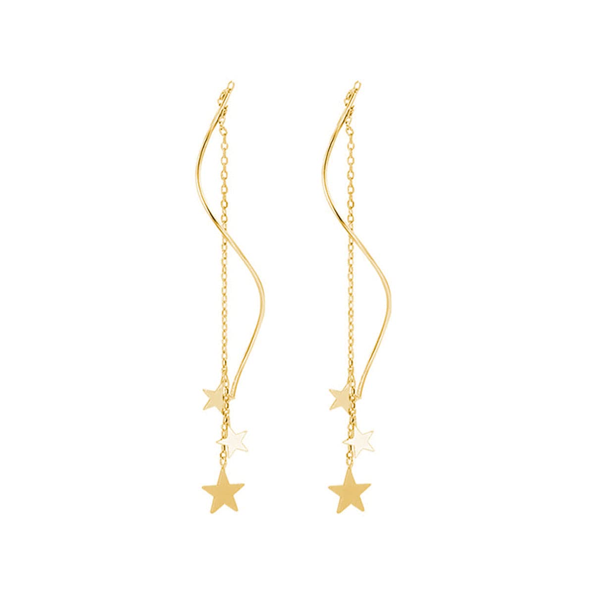 Aretes de estrellas en plata esterlina con cadena larga para mujer de SLUYNZ 8