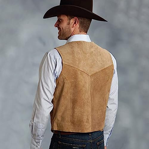 Mens Retro 5 Button Suede Suit Vest V Neck Leather Casual Waistcoat for Prom Banquet for Father Husband Gift Regular Fit2