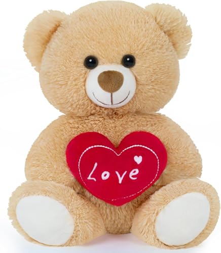 Yeqivo Lindo Osito de Peluche marrón Claro con corazón Rojo, Suave Peluche Te Quiero para niños niñas Novias - Baby Shower Navidad Día de San Valentín Boda Aniversario cumpleaños