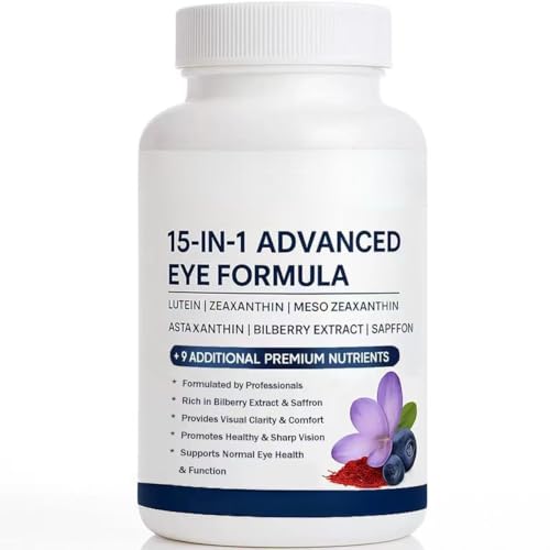 15 in 1 Advanced Eye Formula All 3 Carotenoids Lutein & Zeaxanthin Bilberry Extract and Saffron