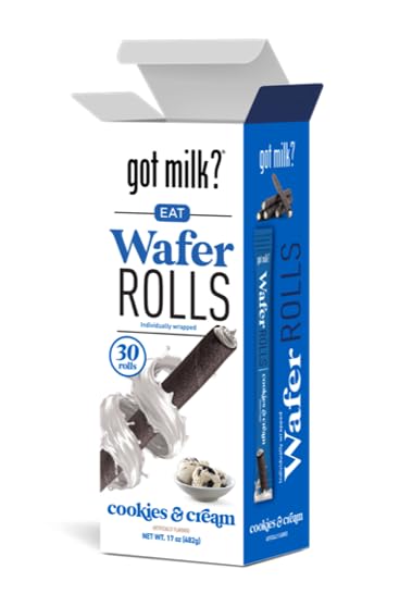 got milk? Wafer Rolls, Cookies & Cream, 17-ounce Box with 30 Rolls, Individually Wrapped Rolled Wafer Spirals with Filling, Wafer Cookies for Dessert or Snack, Retail Pack Cookies & Cream 1-PACK