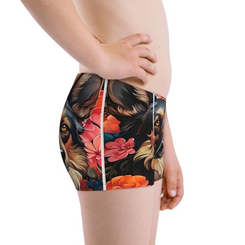 Boys' Cotton Boxer Brief Soft Underwear-Colorful Flower German Shepherd2