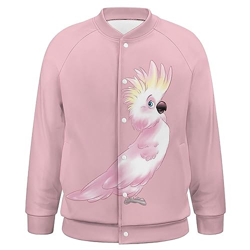 Pink Cockatoo Parrot Men‘s Baseball Jacket Long Sleeve Casual Coat Bomber Jacket Unisex Streetwear4