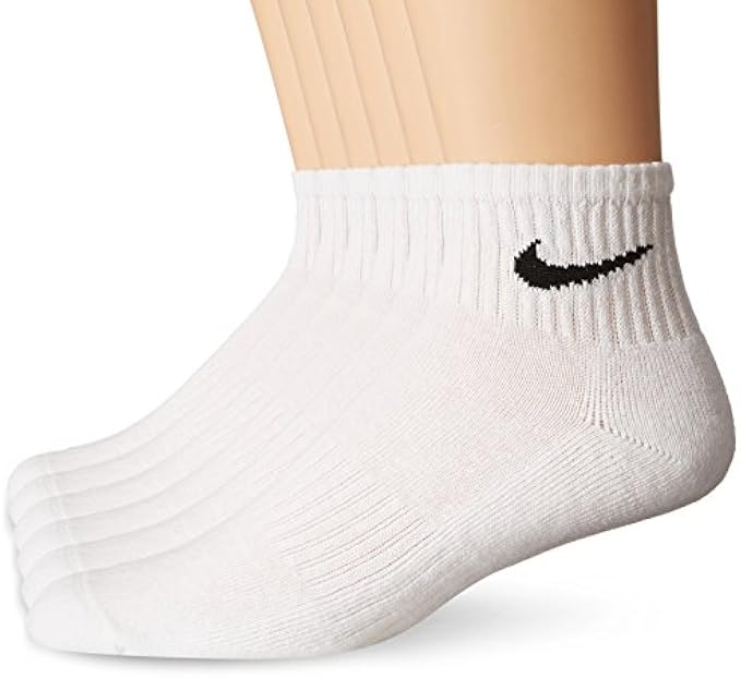 NIKE Unisex Performance Cushion Quarter Socks with Bag (6 Pairs), White/Black, Medium