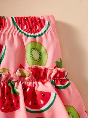 Image of Little Girls Skirt Set - 2 Piece Short Sleeve Top Shirred Tiered Skirt Outfit Girls Spring Summer Clothes 3-8 Years