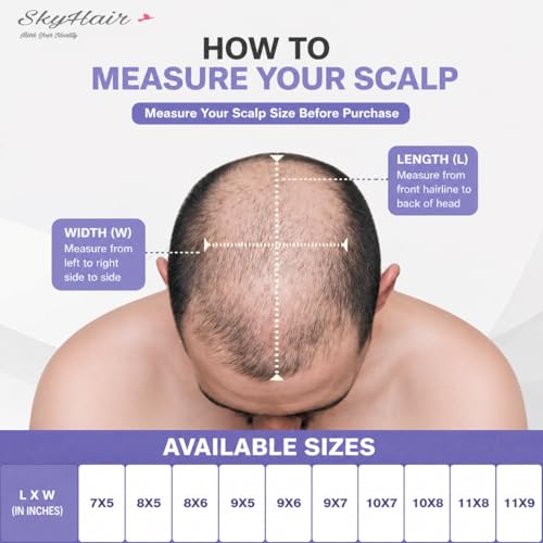 Image of SkyHair 100% Remy Hair Australian Mirage Hair Patch Transparent Poly PU Front and Border, Natural Front Hairline Skin Base for Real Looking Scalp Undetectable Toupee PREMIUM System (Black, 9x6)