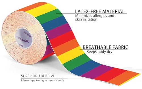 Image of A-Tape Kinesiology Tape 5Cm x 5MTR Roll | Cotton Waterproof Elastic Sports Tape for Muscle Support, Pain Relief, Injury Recovery, Physiotherapy & Joint Stability (Made in Korea) (Color-Rainbow)