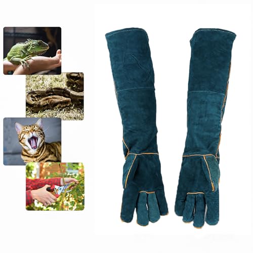 FIPASEN Animal Handling Gloves Bite Resistant, 23.6'' Anti Scratch Glove for Cats, Multipurpose Bite Proof Leather Pet Gloves for Grabbing Cat Reptile Puppy Bird Poultry or Gardening Welding