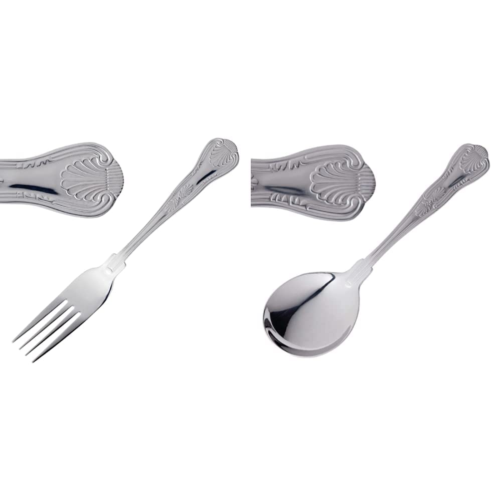 Olympia D683 12X Kings Table Fork 207mm 18/0 Stainless Steel Cutlery Kitchen & D688 Kings Cutlery Soup Spoon (Pack of 12)