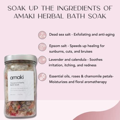 Amaki Herbal Bath Soak Blend of Epsom and Dead Sea Salt Infused with Lavender Essential Oil - for Stress Relief, Reduce Sore Muscle, Skin Soothing - Luxury Gift Set of 2, 8 Ounces Jars - Image 5