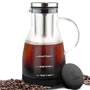 Bean Envy Cold Brew Coffee Maker – 32 oz Glass Iced Tea & Coffee Cold Brew Maker and Pitcher w/Silicone Cap & Base
