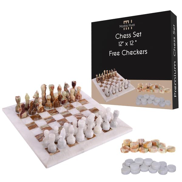 Collezione completa: questo set di scacchi in marmo viene fornito con 1 scacchiera e 32 pezzi di scacchi in marmo: 2 re, 2 regine, 4 cavalieri, 4 vescovi, 4 torri e 16 pedine per un gioco completo.