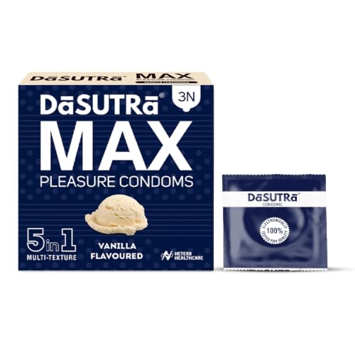 Image of Dasutra Max Pleasure Dotted Condoms For Men | 5 in 1 Multi-Textured Lubricated | Enhanced Pleasure For Both | 3 in Each Pack. (Vanilla, Pack of 10)