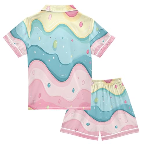 ALAZA Cute Ice Cream Satin Pajamas Set Short Sleeve Button Down Sleepwear Summer Pjs 2 Piece2