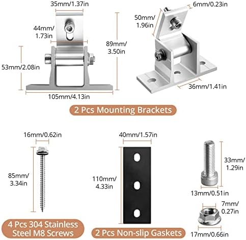 2 Pcs Solar Panel Mounting Brackets, Kamtop Aluminum Solar Panel Brackets with 4 Pcs Mounting Screws, Roof Solar Panel Brackets Kit Center Clamps for RV Boat Wall Yacht Solar Panel Caravans, Silver