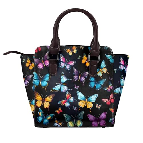 Leather Shoulder Bag for Women, Butterfly Studded Purse Colorful Bird Crossbody Handbags Punk Hobo Bag with Adjustable Strap2