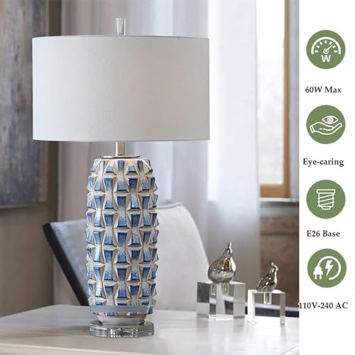 WISHVYQ 23.6" Ceramic LED Table Lamp Blue/White Coastal Contemporary Bedside Desk Nightstand Lamp for Bedroom Living Room Office College Bookcase - Image 4