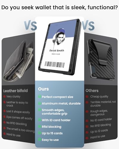 Card Holder Slim Wallet for Men, Minimalist Wallet with ID Card Holder, RFID Blocking Ultra-Thin Aluminum Metal Wallet, Holds Up 15 Cards with Money Clip, Front Pocket, Credit Card Holder for Men4