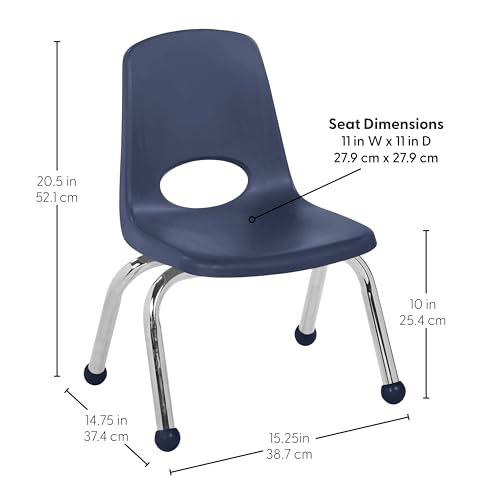 Image of FDP 10 inch School Stack Chair, Stacking Student Seat with Chromed Steel Legs and Ball Glides for Preschool, Classroom or Homeschool - Navy (2-Pack), 15409-NV
