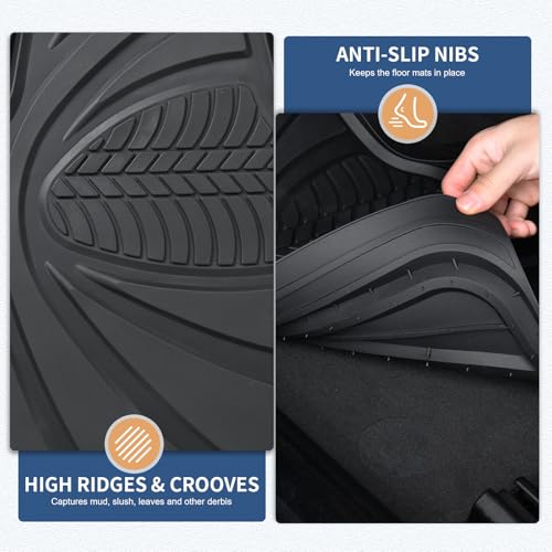 Image of FLORICH Car Floor Mats, Waterproof Universal Heavy-Duty 4 Pieces Rubber Floor Mats for Cars, Full Set Car Mats with Anti-Slip Backing Fit for Most SUV, Vans,Trucks, Sedan(Black)