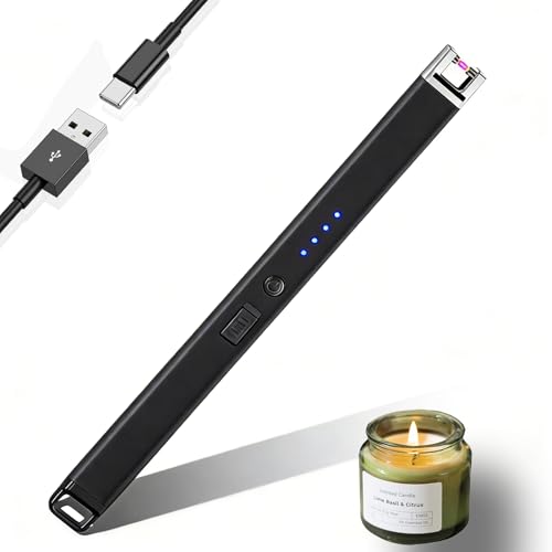 JIEYUCHU Encendedor Electrico, Encendedor Velas, Mechero Electrico USB Recargable Arco Electrico para Velas, Chimenea, Barbacoa, Camping (B-Negro)