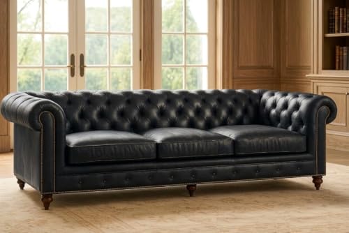 Image of A to Z Furniture Classic Sofa Set Luxury Chesterfield Leatherette Sofa in for Home Living Room & Office (3+2+1=6 Seater Sofa Black)