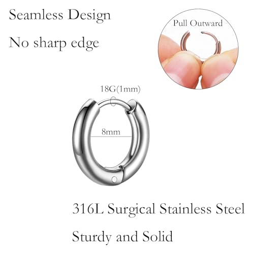 NEWITIN 12 Pairs Surgical Stainless Steel Hoop Earrings for Men Hypoallergenic Earring Huggie Cartilage Hoop Earring Set Colorful Small Hoop Earrings for Women Men2